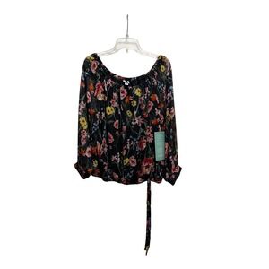 SAM AND JESS Black Floral Print Off Shoulder Long Sleeve Blouse Top XXL